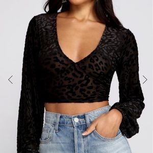 Windsor Black Leopard Burn Out Tie Crop Top